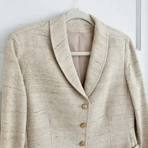 Vintage Devon Hall Cream Neutral Skirt Blazer Suit Set - Picture 6 of 16